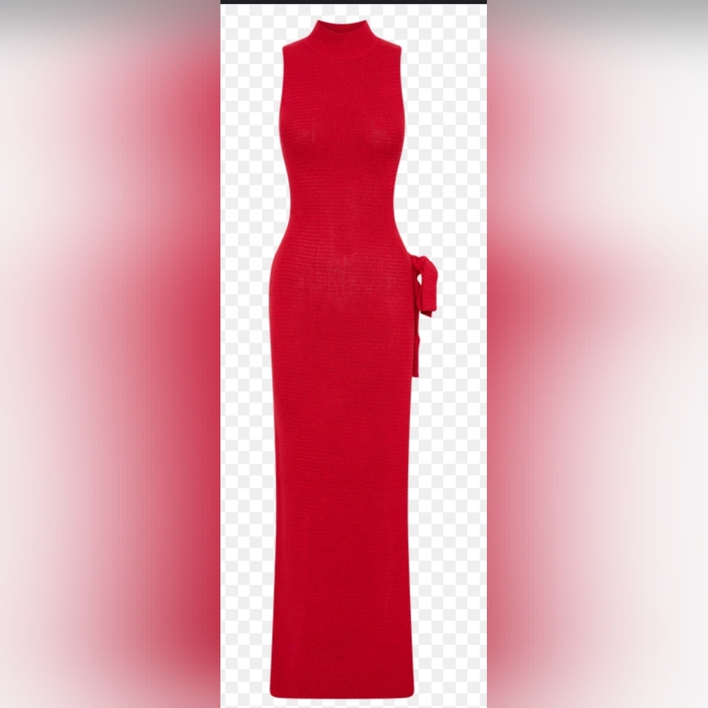 Meshki Red Sheath Dress Mock Neck Sleeveless